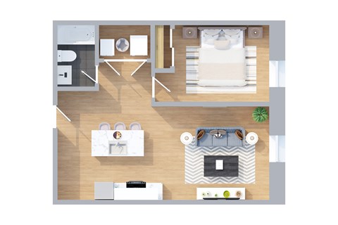 Floor plan for 1 bed, 1 bath, 708 sqft